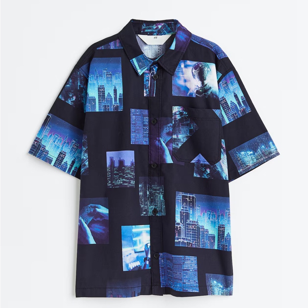 5 for $25! H&M Boys Button Up Short Sleeve Gamer Shirt Size 20 (14+)